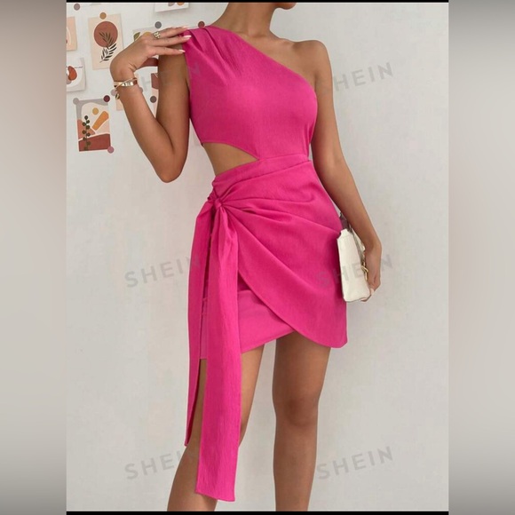 SHEIN Dresses & Skirts - HOT pink one shoulder dress